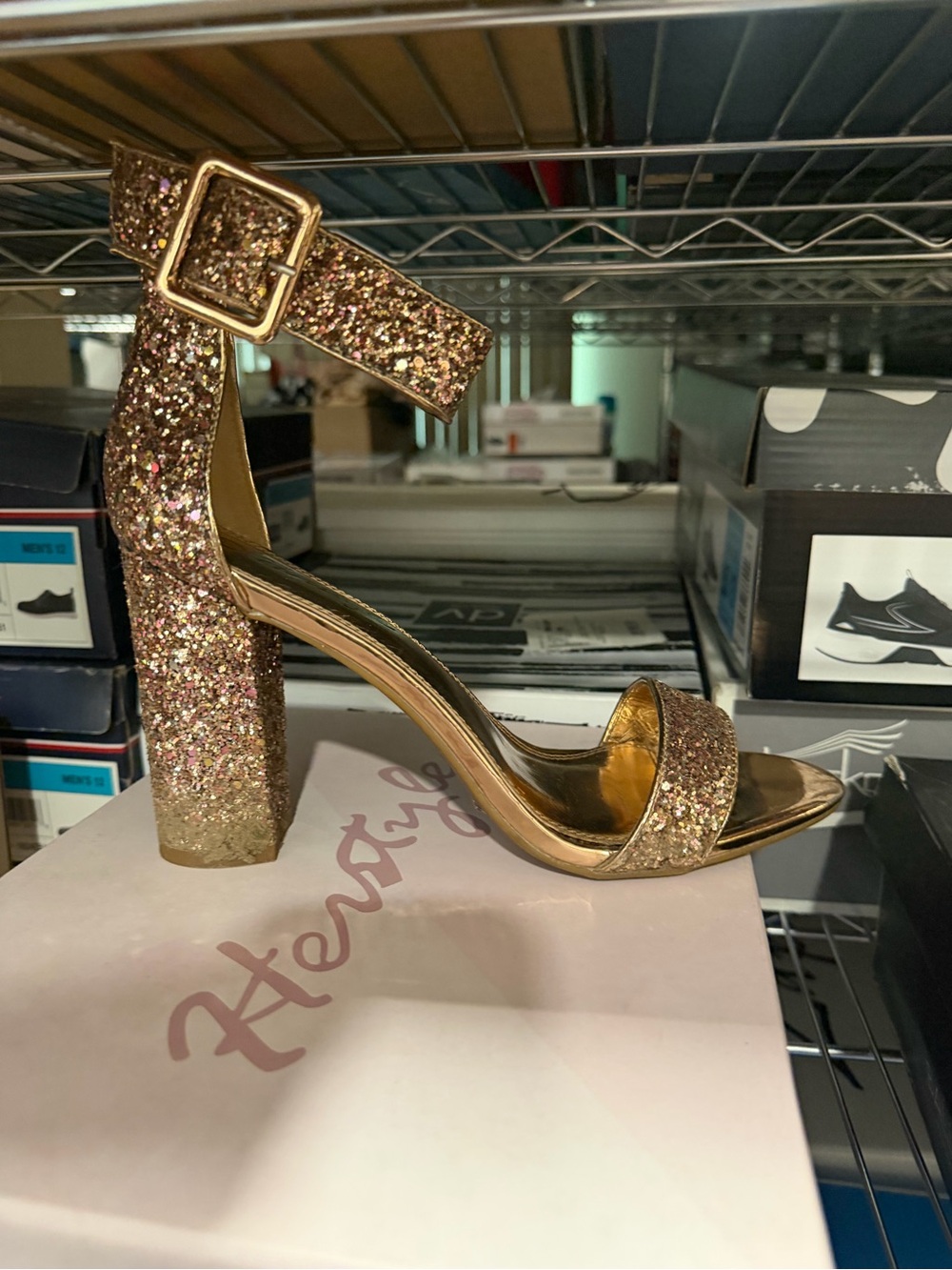 Herstyle rumors women’s heeled ankle strap sandals gold sparkle size 11 M US